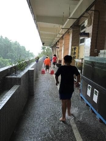 圖1 強降雨造成校園淹水